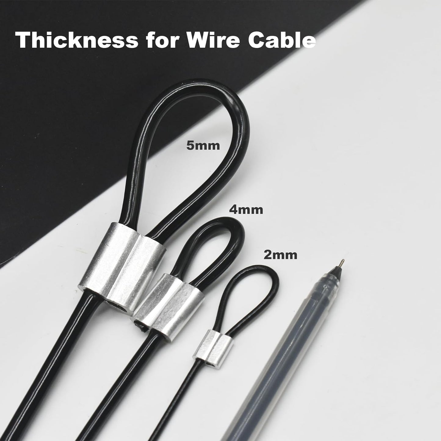 5 Pcs 5mm Wire 24 inch Vinyl Coated Stainless Steel Cable with Loops Short Wire Rope Lanyard Lock Security Chain Link for Outdoor Gates, Black(5mm x24inch)