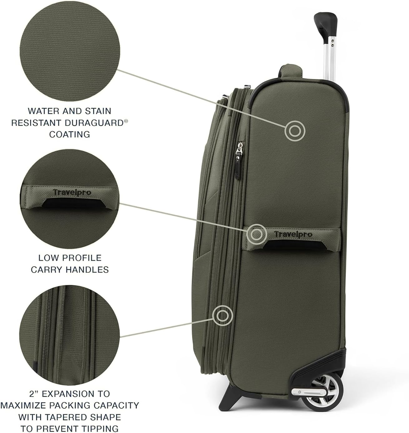 Travelpro Maxlite 5 Softside Expandable Upright 2 Wheel Checked Medium Luggage, Lightweight, 26-Inch — Slate Green