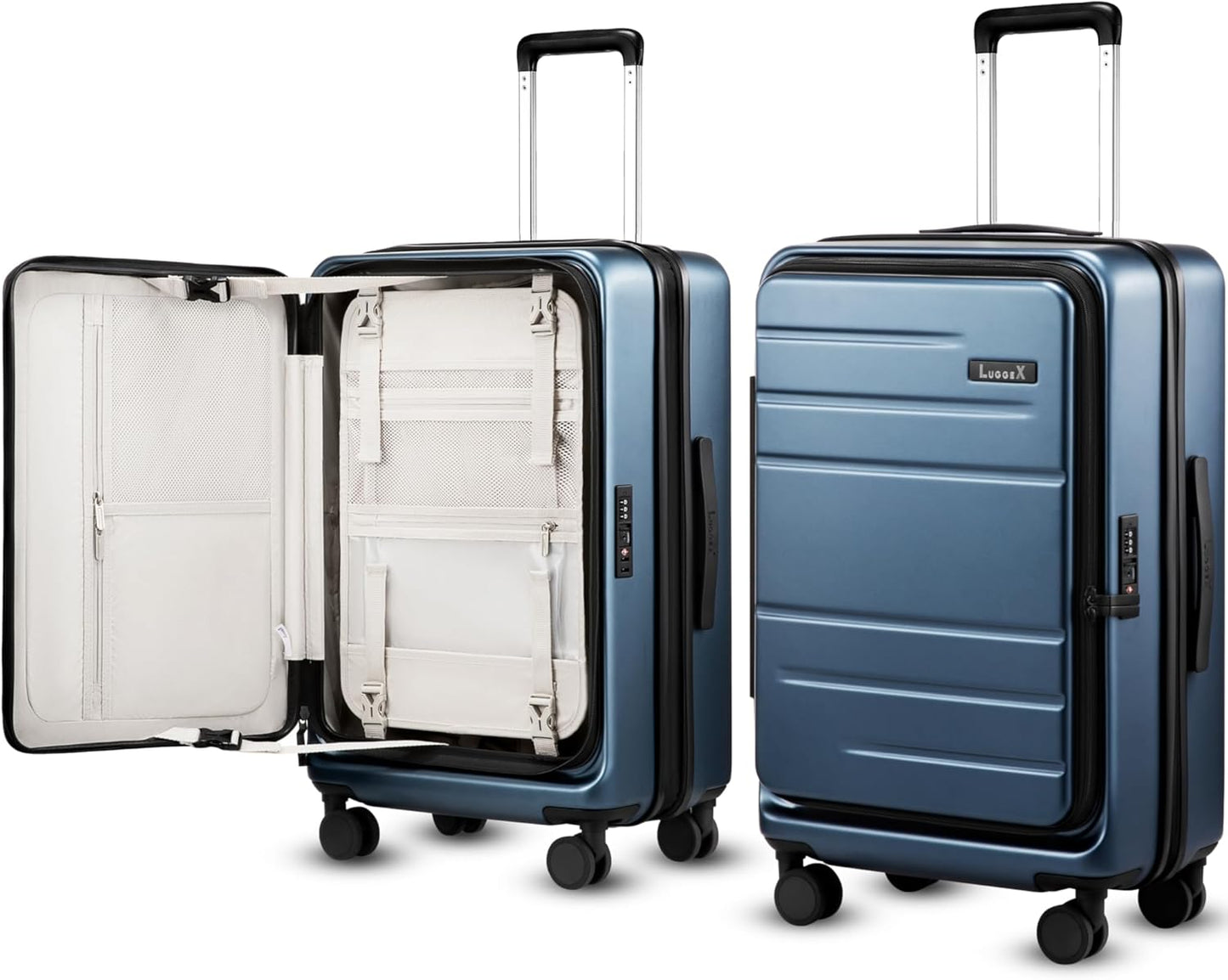 LUGGEX Checked Luggage with Spinner Wheels, FLO5 Expandable Polycarbonate Hard Shell Suitcase with TSA Approved Lock (FX-Core, Blue, 24 Inch)