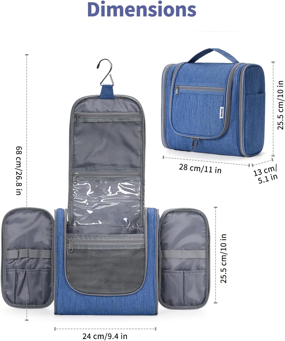 Narwey Hanging Toiletry Bag for Women Travel Makeup Bag Organizer Toiletries Bag Men for Cosmetics Essentials Accessories (Large, Navy Blue)