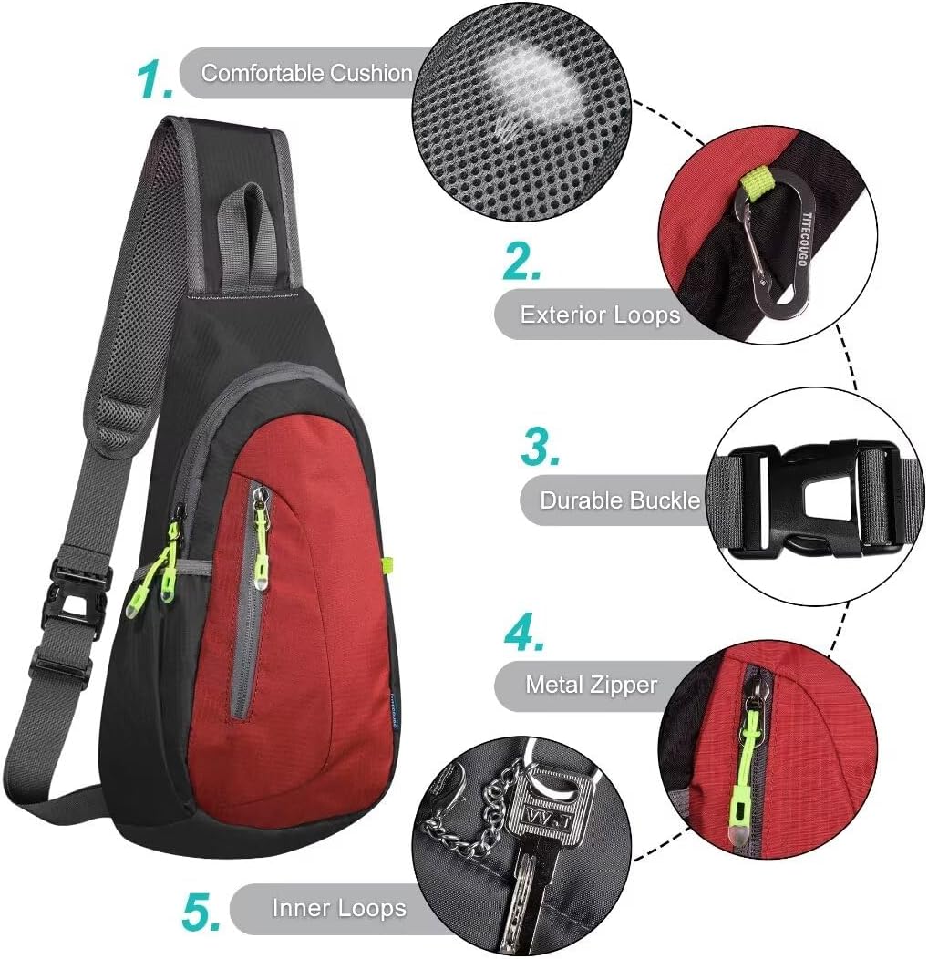 TITECOUGO Small Sling Bag, Lightweight Crossbody Backpack for Men Women, Shoulder Bag for Sports and Outdoor
