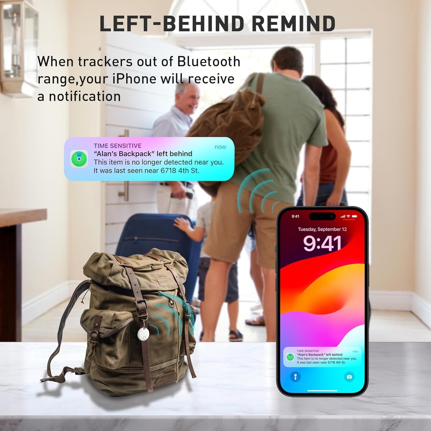 Air Tracker Tags-4 Pack [Apple MFi Certified] (iOS Only), Smart Bluetooth Tracker, Compatible with Apple Find My, Item Locator for Keys, Luggage, Wallet, Suitcase, Bags, IP67 Waterproof