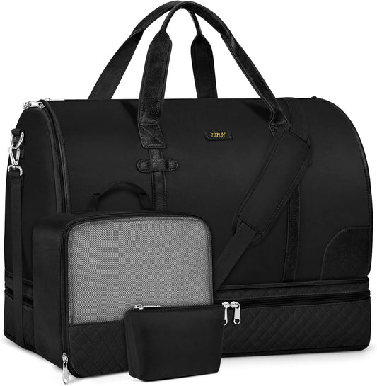 Convertible Travel Garment Bags - Carry On Garment Duffel Bag with Shoe Compartment Large Travel Garment Bag with Storage Bag Toiletry Bag 2 in 1 Hanging Suit Bag Weekender Bag for Women Men 3pcs Set