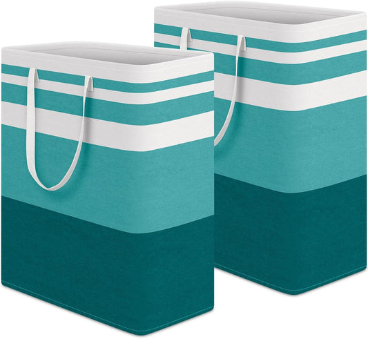 HomeHacks 2-Pack Large Laundry Basket, Waterproof, Freestanding Laundry Hamper, Collapsible Tall Clothes Hamper with Extended Handles for Clothes Toys in the Dorm and Family (Green, 125L)