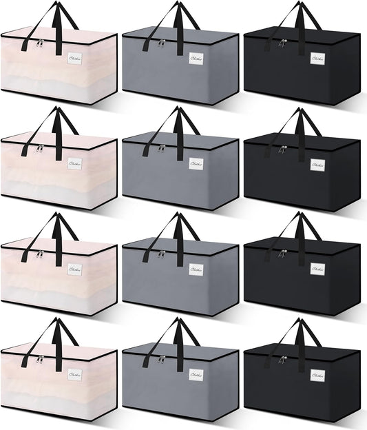 Heavy Duty Moving Bags and Moving Boxes - Extra Large Packing Bags and Storage Totes, Collapsible and Foldable Option for Moving and Storage, Multicolored, 93 L - 12 Pack