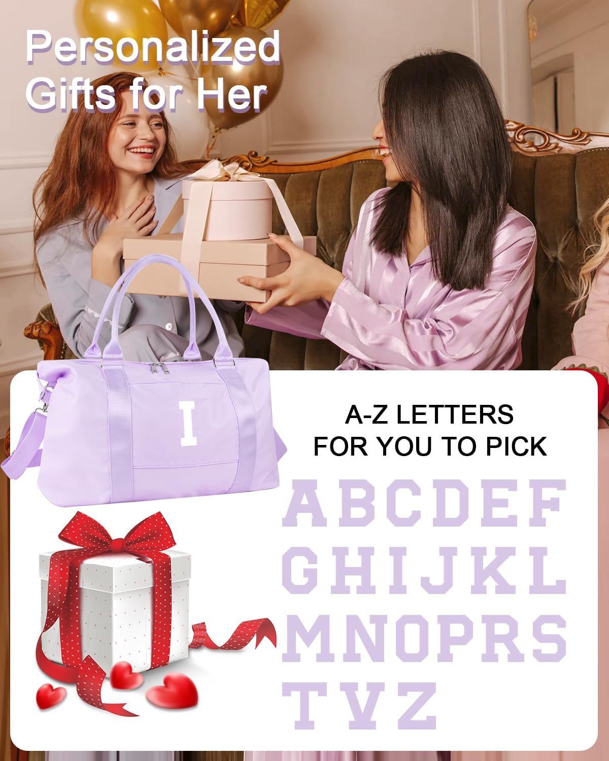 Daughter Niece Gifts for Teen Girl Kids, Initial Travel Duffel Bag Sports Gym Bag Personalized Gifts Weekender Bag，Monogram Overnight Bag Cute Dance Bag Birthday Bridesmaid Gifts for Women(Purple, I)