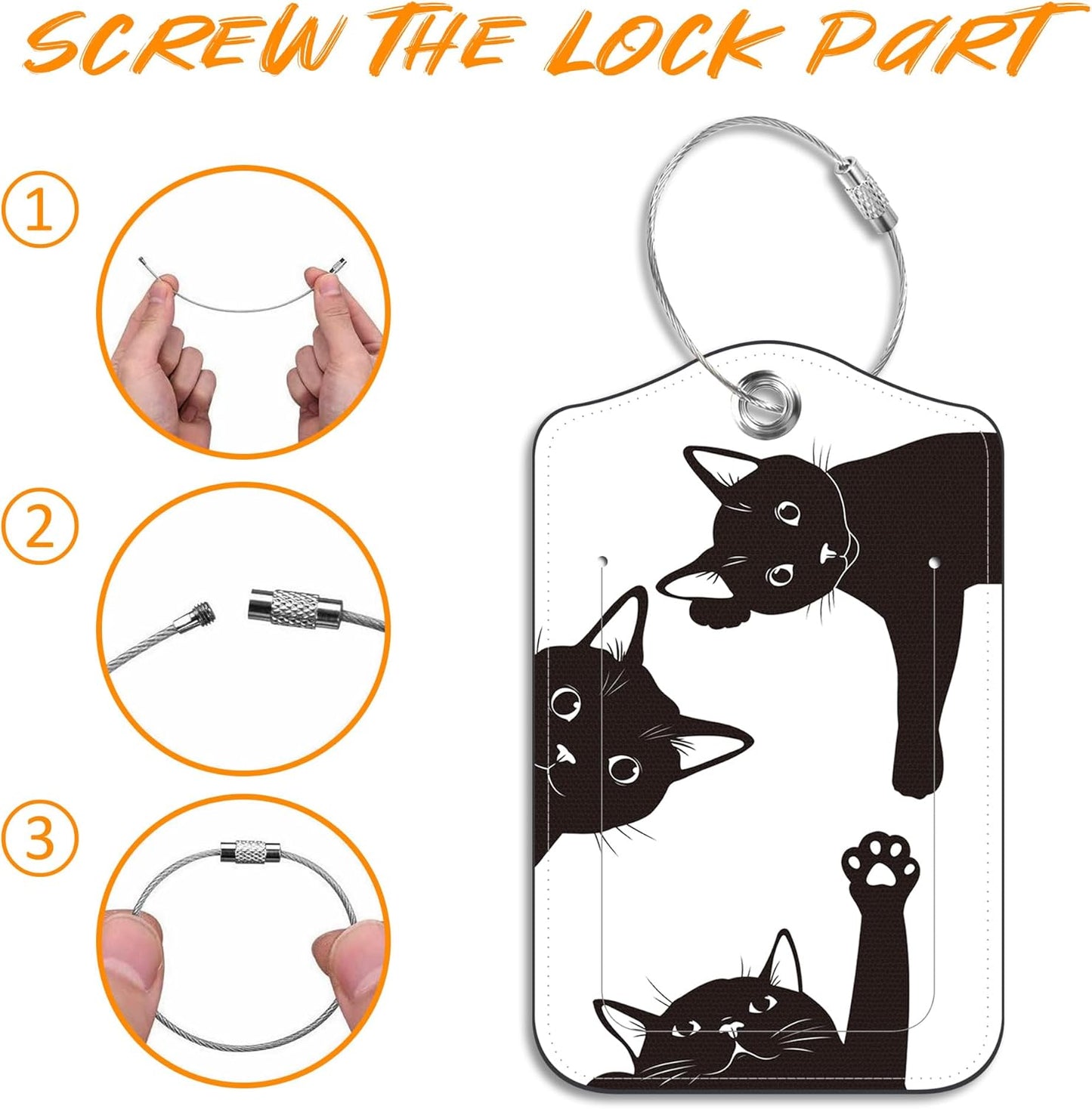 Luggage Tags for Suitcase Black Cats 2 PCS Leather Travel Luggage Tag with Stainless Steel Loop Name ID Label Privacy Cover for Women Men Travel