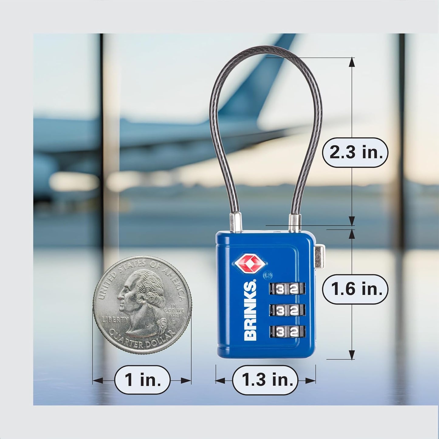 Brinks TSA Accepted Indicator Luggage Lock, Ressetable Combination, New More Secure TSA008 Key, 2 Pack (2, Blue, 2.5" Shackle)