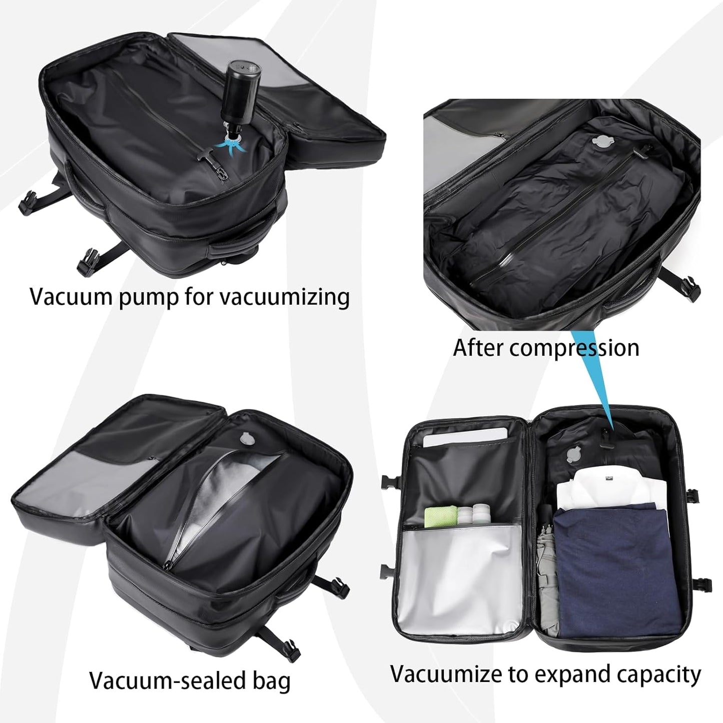 Vacuum-sealed travel computer backpack, Water-Resistant, With vacuum pump, Multiple Compartments, Anti-theft combination lock (Black)