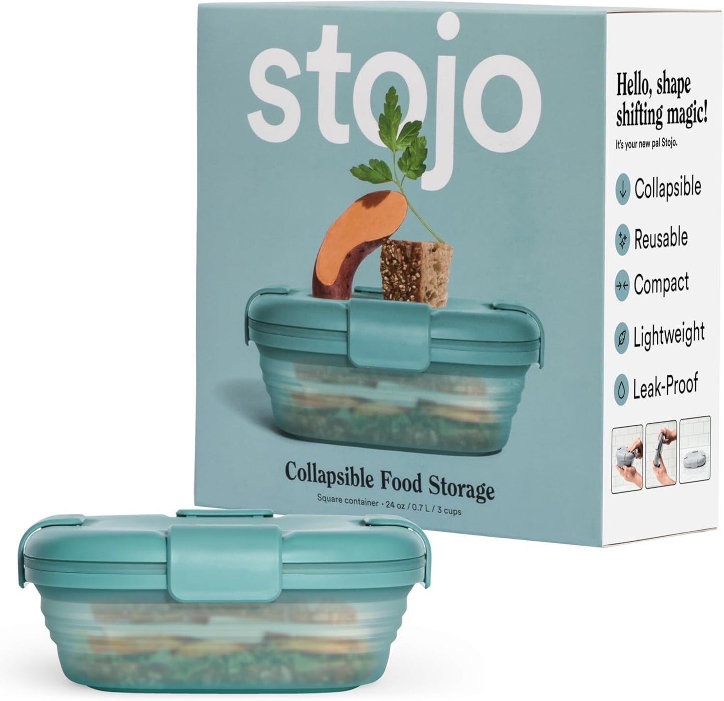 STOJO Collapsible Sandwich Box – 24oz, Reusable Food Storage Container, Silicone Bowl for Hot/Cold Food – Meal Prep, Lunch, Camping, Hiking – Dishwasher Safe (Set of 1, Eucalyptus Green)