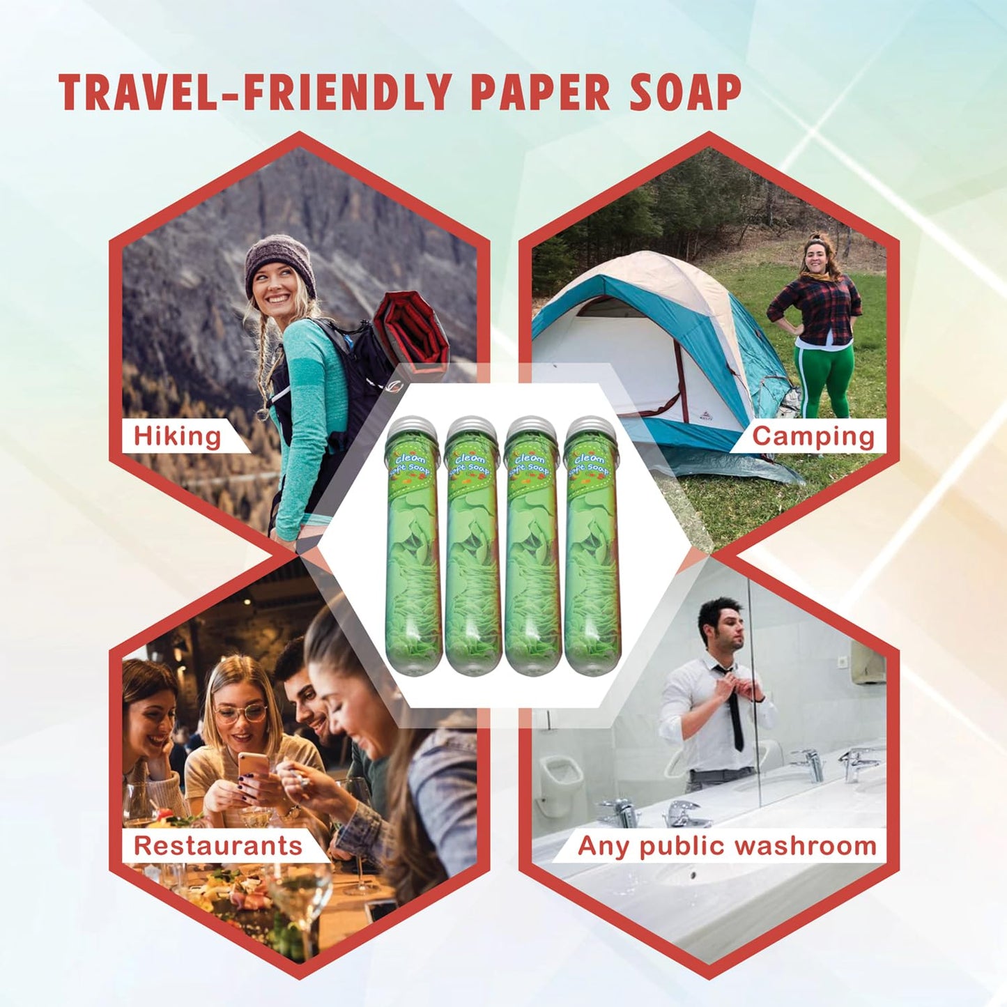 Flower Paper Soap Sheets (Pack of 4) - Portable Disposable Travel Paper Soap Confetti - Foaming Hand Washing Scented Soap Flakes for Indoor, Travel, Camping, Hiking, Outdoor, (Green)