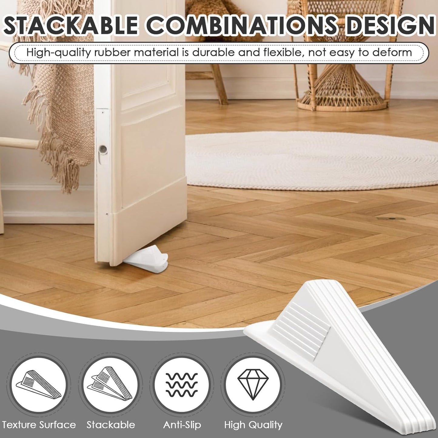 Frienda 12 Pcs Jumbo Door Stoppers Heavy Duty Door Stopper Tall up to 2inch Tall Wedge TPR Large Wedge Stackable Big Rubber Doorstop for Hotel Carpet Hardwood Concrete and Tile (White)