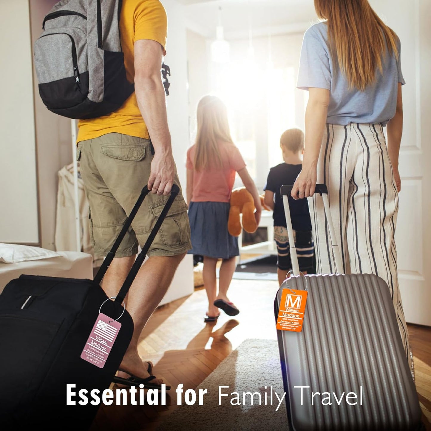 Luggage Tags for Suitcase - Personalized Engraved Metal Tag for Cruise Travel - Custom Name Tags Suitable for Bags and Backpacks Oranges