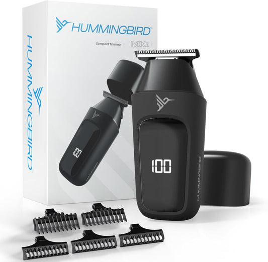 HUMMINGBIRD™ MK1 Compact Trimmer – Portable Electric Beard & Body Hair Trimmer for Men, Cordless USB-C Rechargeable, Face & Body Groomer, Travel Shaver, Travel Pouch, Great Gifts for Men, Dad, Husband