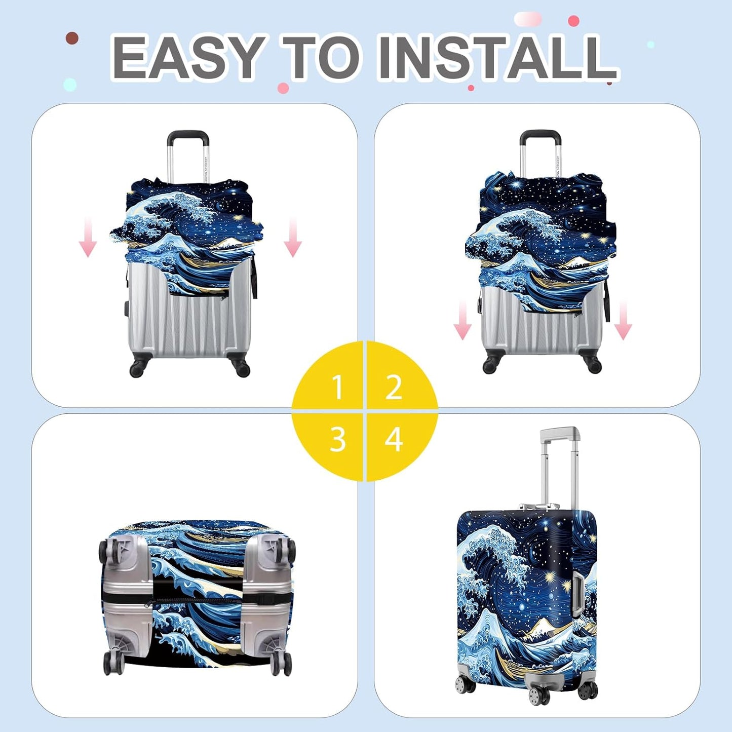 ANNA QUEEN Starry Ocean Wave Luggage Cover, Suitcase Protector with Artistic Van Gogh Style, Stretchable, Washable Travel Cover for 28-30 Inch Luggage