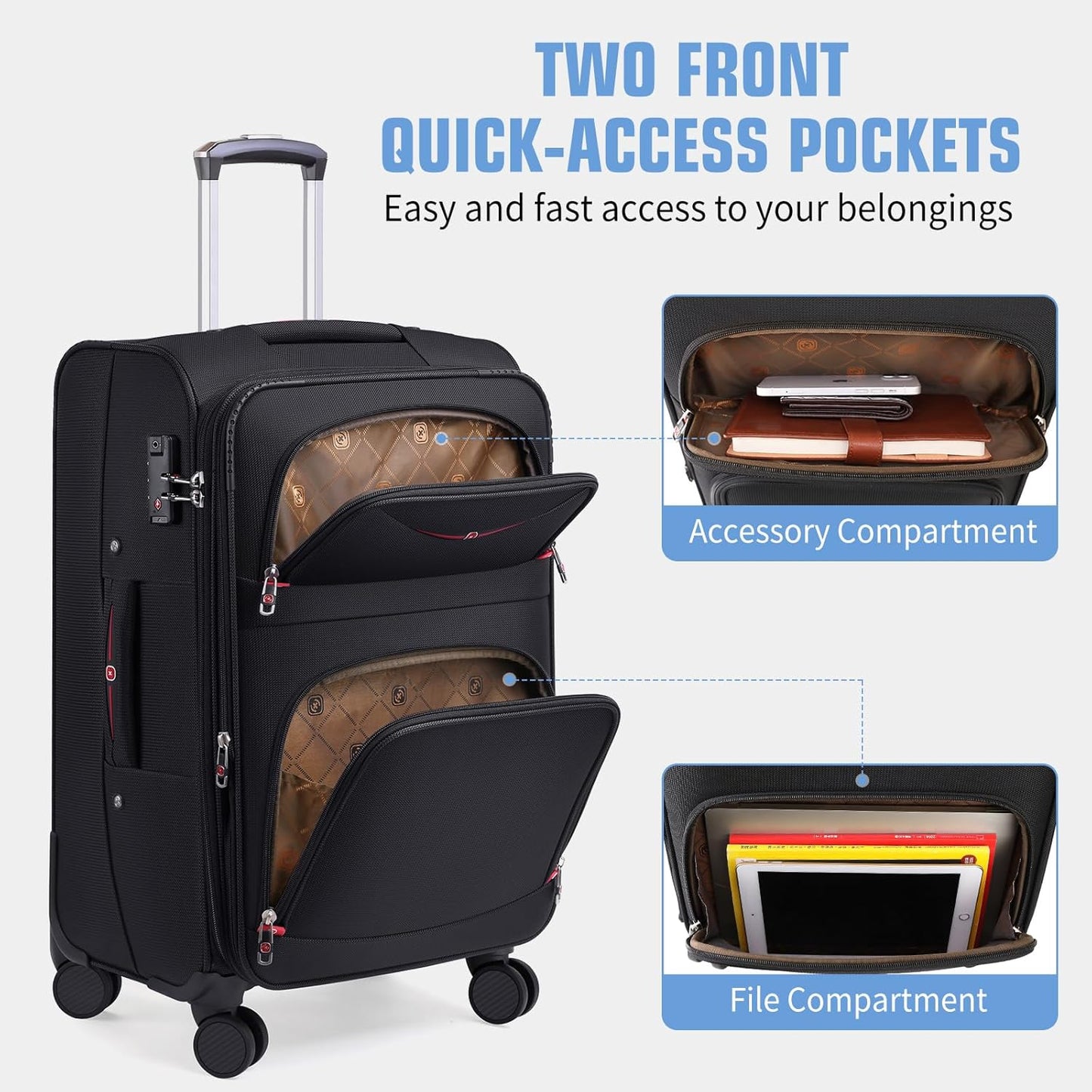 Softside Expandable Luggage with 4 Spinner Wheels, Durable Carry-On Luggage Suicase (Coffee, 2-Piece Set 21/25)