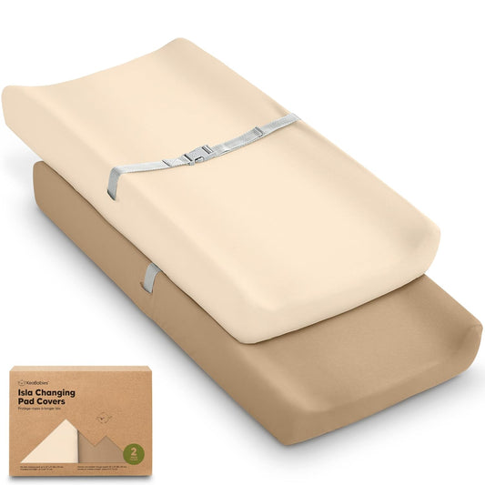 2-Pack Baby Changing Pad Covers for Girl, Boy, Neutral - Soft Viscose Derived from Bamboo Changing Table Pad Cover Sheets, Baby Nursery Diaper Changing Pad Cover, Contour Changing Pad Liner (Pecan)