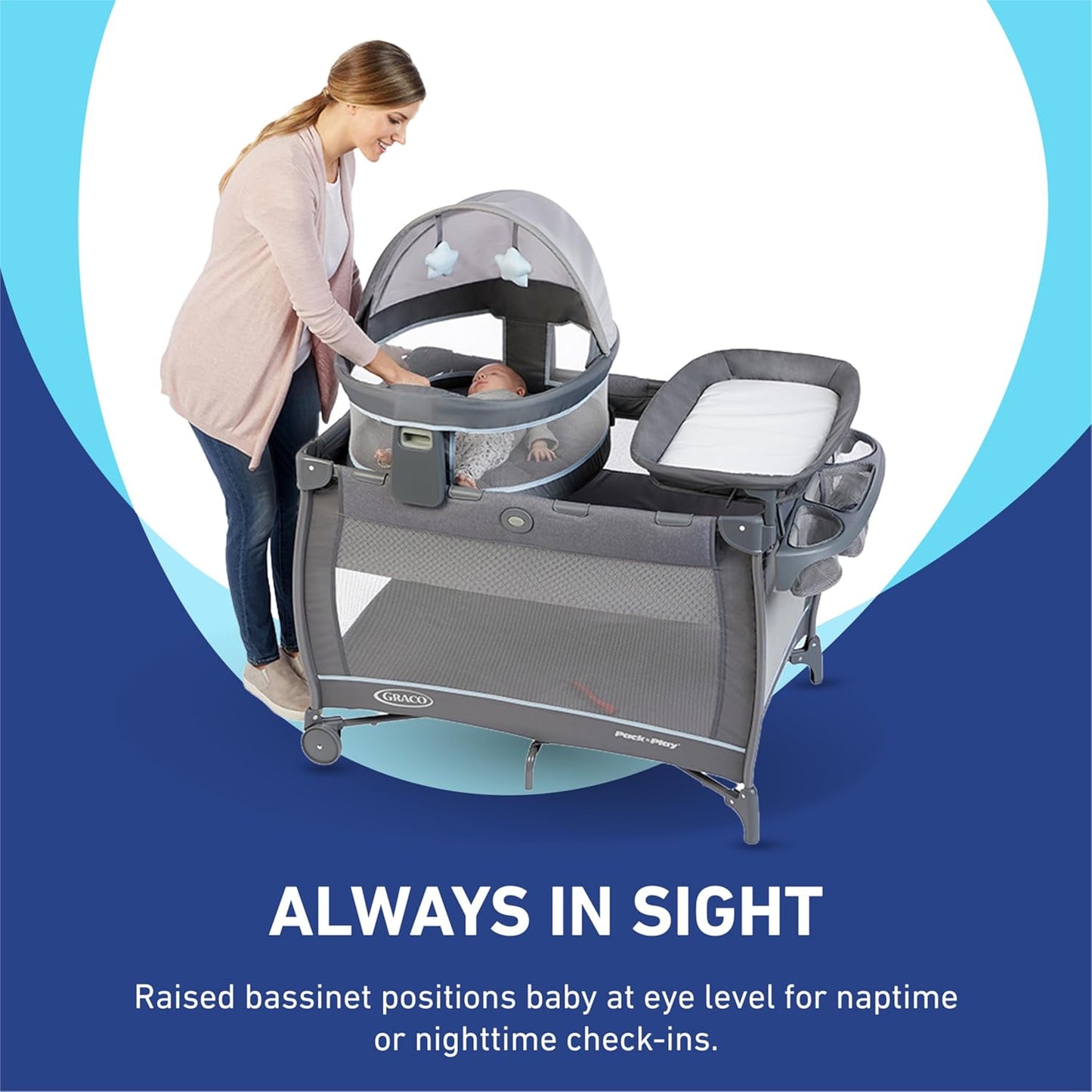 Graco Pack ’n Play Travel Dome LX Playard – Raised Portable Bassinet, UV‑50 Canopy, Changer & Storage, Annie