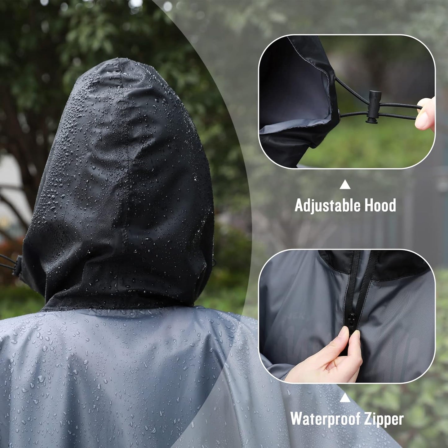 SaphiRose Rain Poncho Jacket Coat Hooded for Adults with Pockets