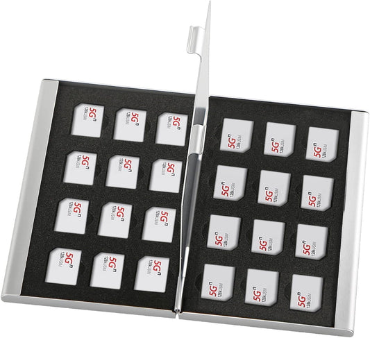 Aluminum SIM Card Case, 24Slots Ultrathin SIM Card Holder, Fit for 24 Micro sim Card, Silver