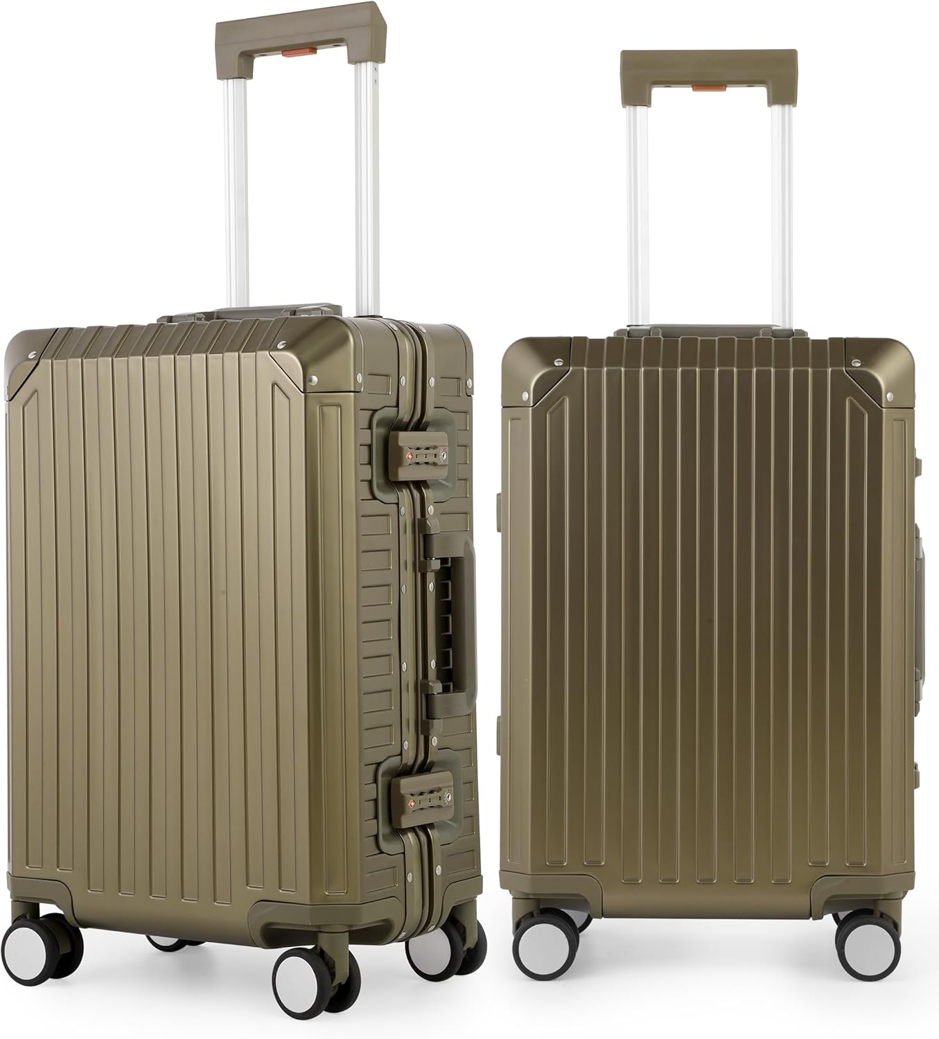 Mvst Luggage Premium All Aluminum Magnesium Carry On 20'' Lightweight Metal,Suitcase with Spinner Wheels Built-in Toiletry Set, Luggage Protector（silvery） (Brown, 20inch)