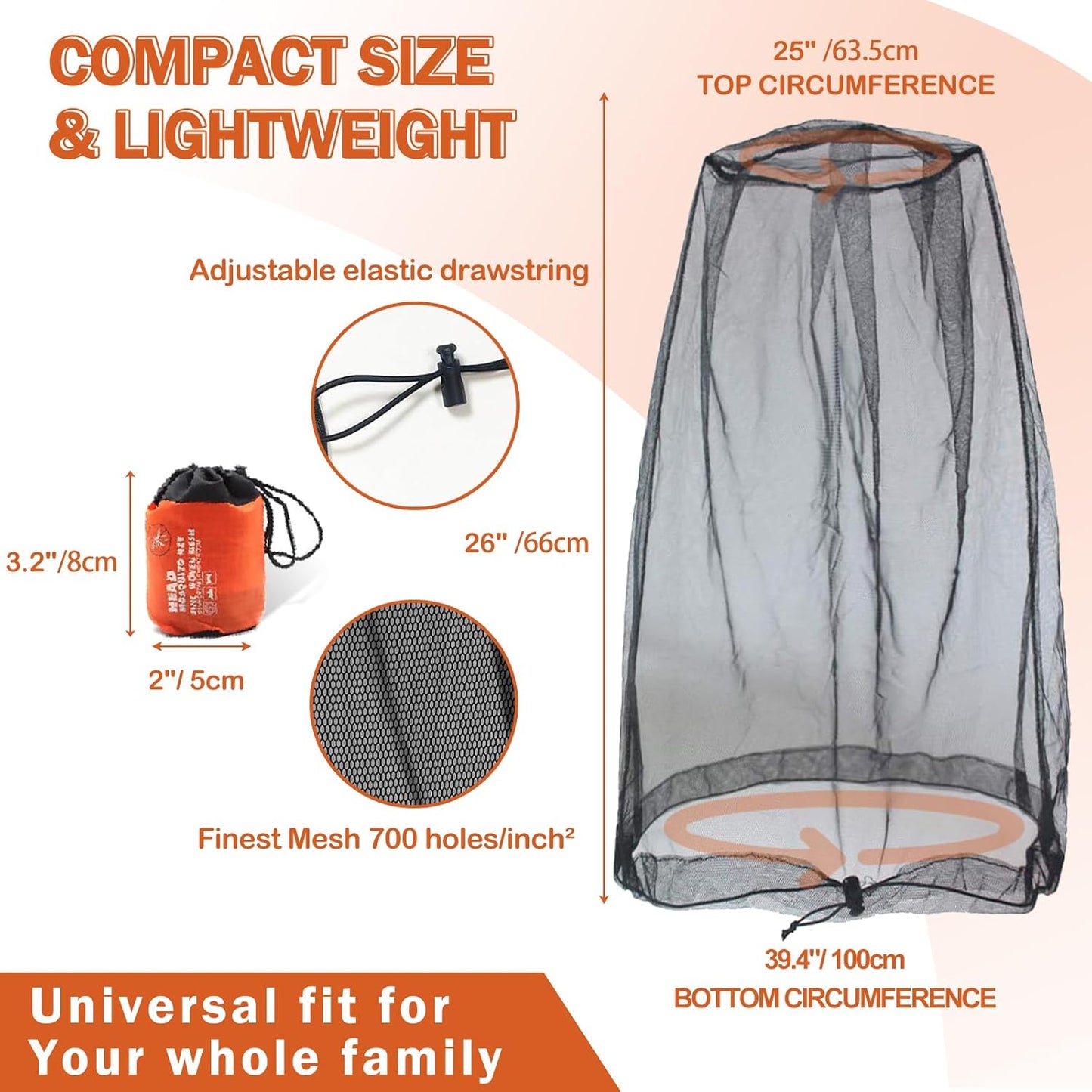 Mosquito Head Net for Insect, 2 Pack, Ultra-Fine Mesh, Fly Bug Mosquito Net Hat, Black, Large Coverage for Camping, Hiking, Fishing, Gardening, Safari, Fits All Hats for Adults