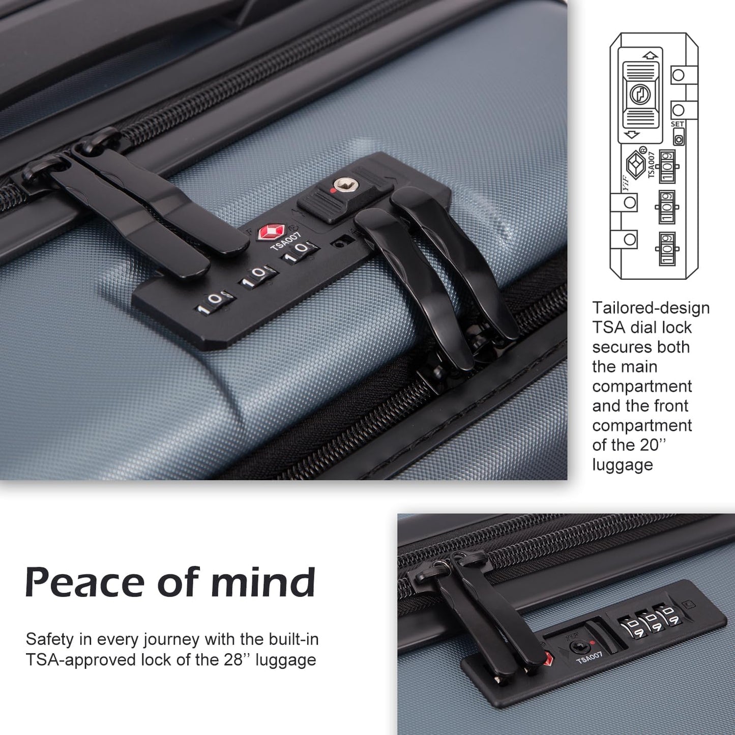 Coolife Luggage Suitcase Piece Carry On ABS+PC Spinner Trolley with pocket Compartmnet(Night navy, 20in(carry on))