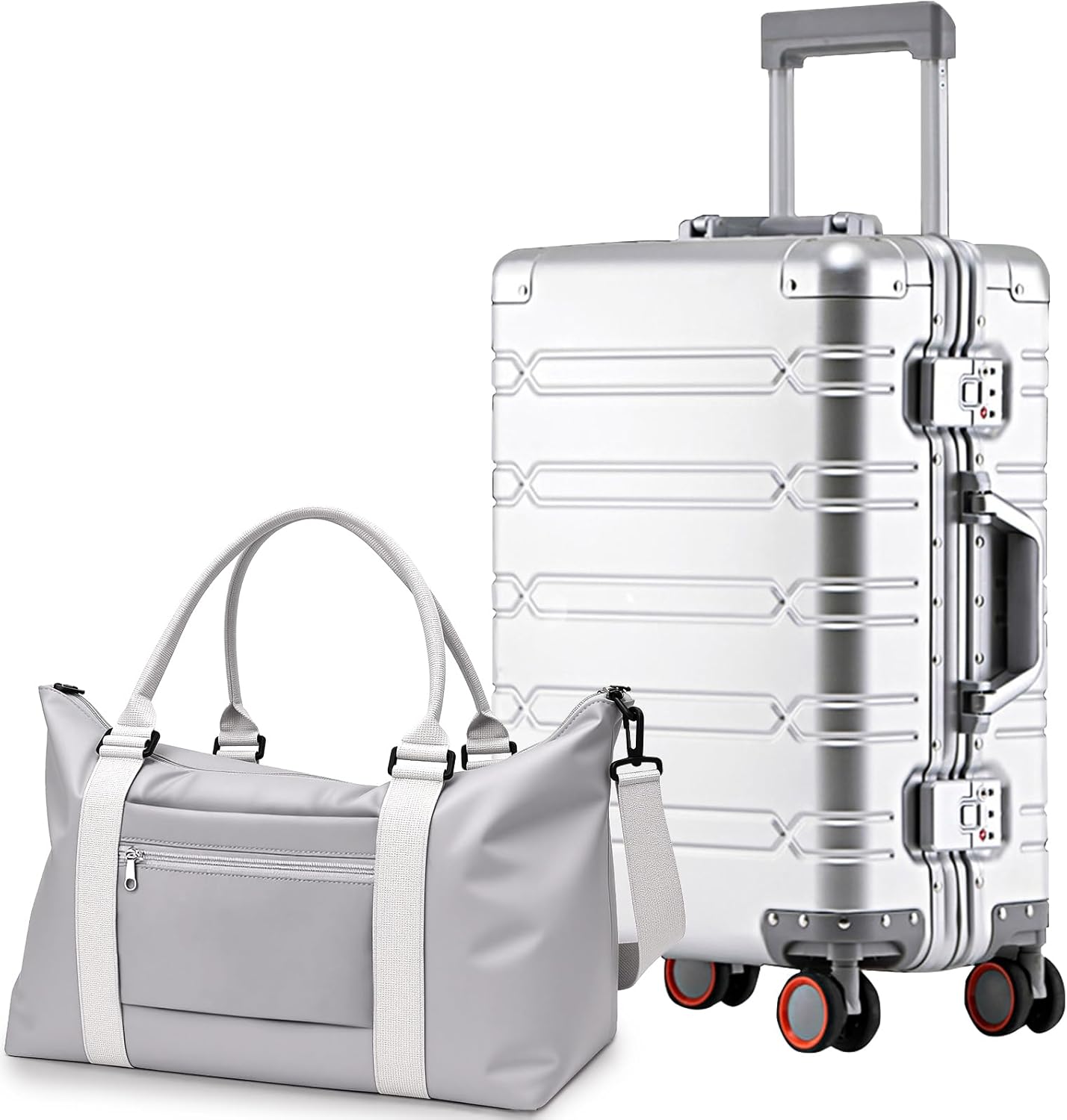 WEICHEN All Aluminum Magnesium Carry On Luggage with Duffle-Travel Bag, 22x14x9 Airline Approved 20 Inch Hard Shell Suitcase with Spinner Wheels and TSA Lock