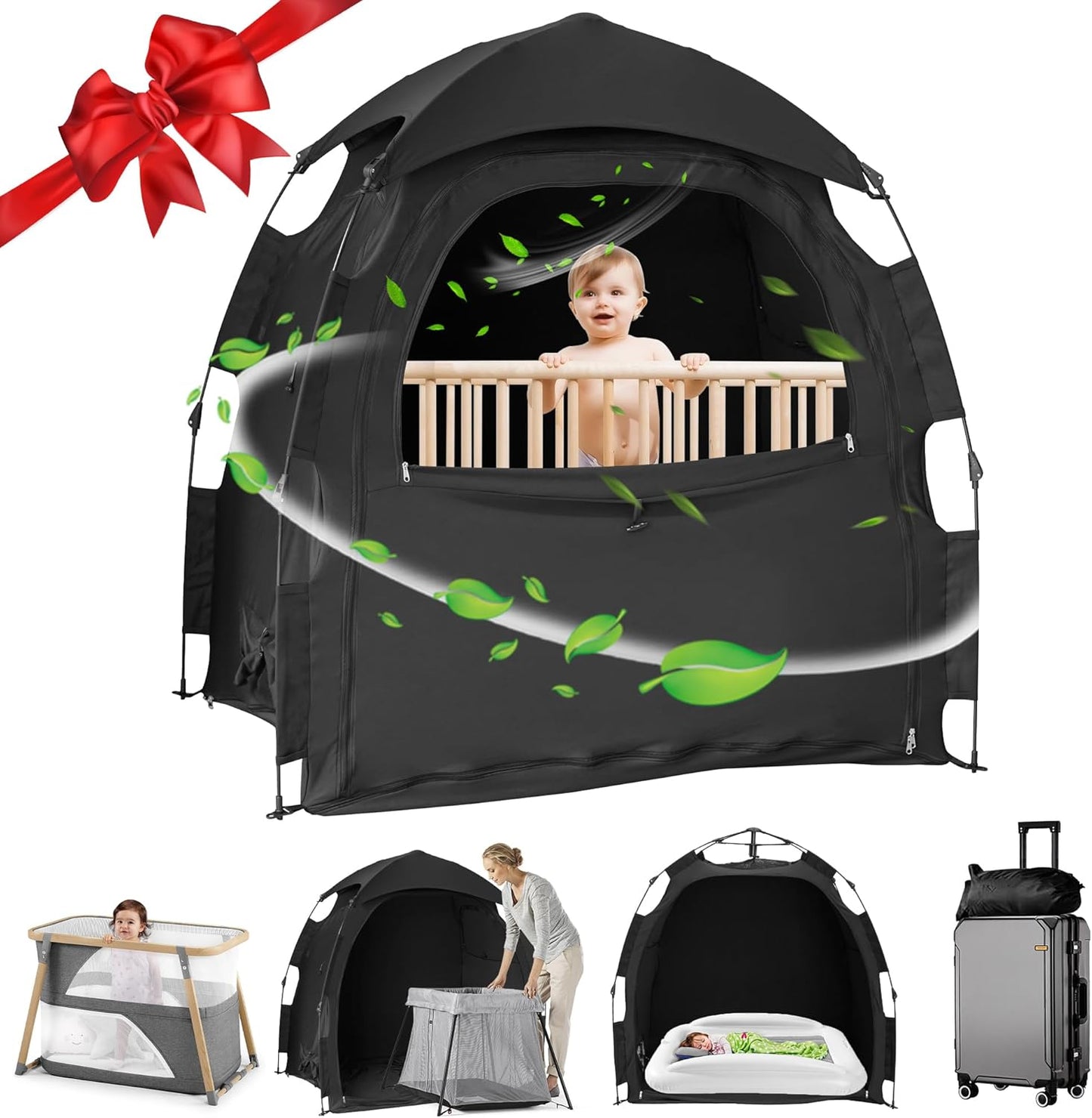 Sleep Tent for Pack N Play, Baby Sleep Tent One-Click Assembly Effective Light Blocking Tent for Sleep Pod & Mini Crib, Light Blocking Tent for Babies and Toddlers