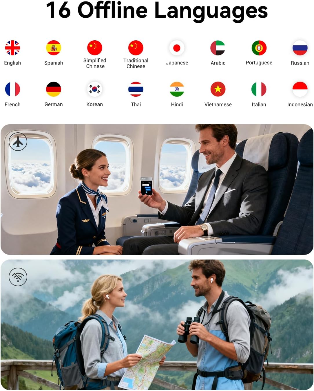 Wooask A9S Translation Earbuds Real Time with ChatGPT, No APP Needed, No Subscription, Languages Translator Device Support 140+ Languages Online/Offline/Photo Translation for Business & Travel