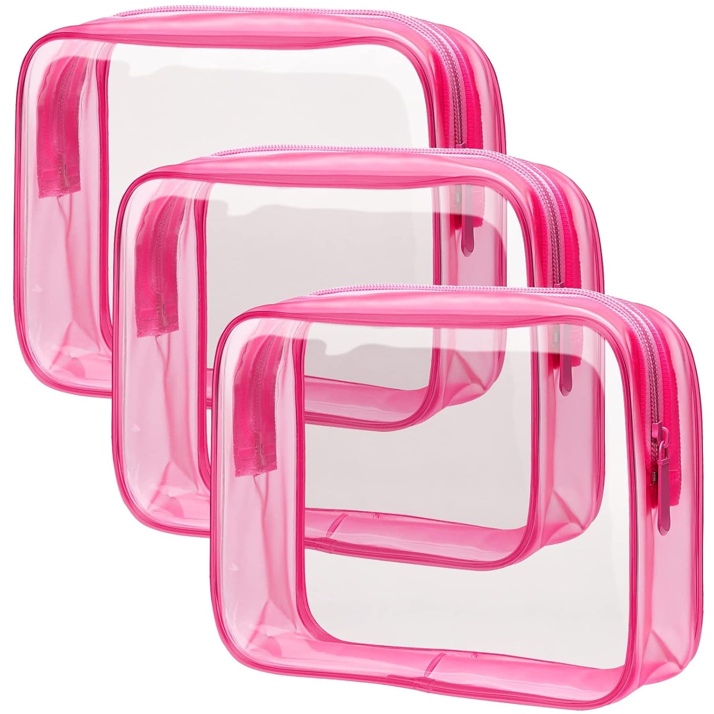 PACKISM Clear Makeup Bags - 3 Pack TSA Approved Clear Travel Bags for Toiletries, Carry on Toiletry Bag TSA Approved Toiletry Bag, Matte Rose Red