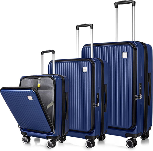 Luggage Sets 3 Piece, ABS Lightweight 20in/24in/28in Luggage, Expandable Carry On Suitcase Set with TSA Lock & Double Wheels, Front Open Hardshell Luggage Sets (Blue)