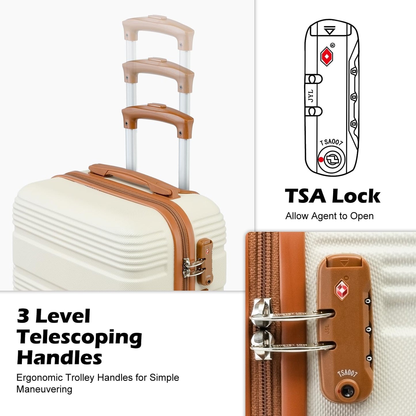 LONG VACATION 3 Piece Carry On Luggage Set with Backpack, 20 Inch Carry Suitcase with Spinner Wheels, ABS+PC Hardshell Suitcase set with TSA Lock & YKK Zipper