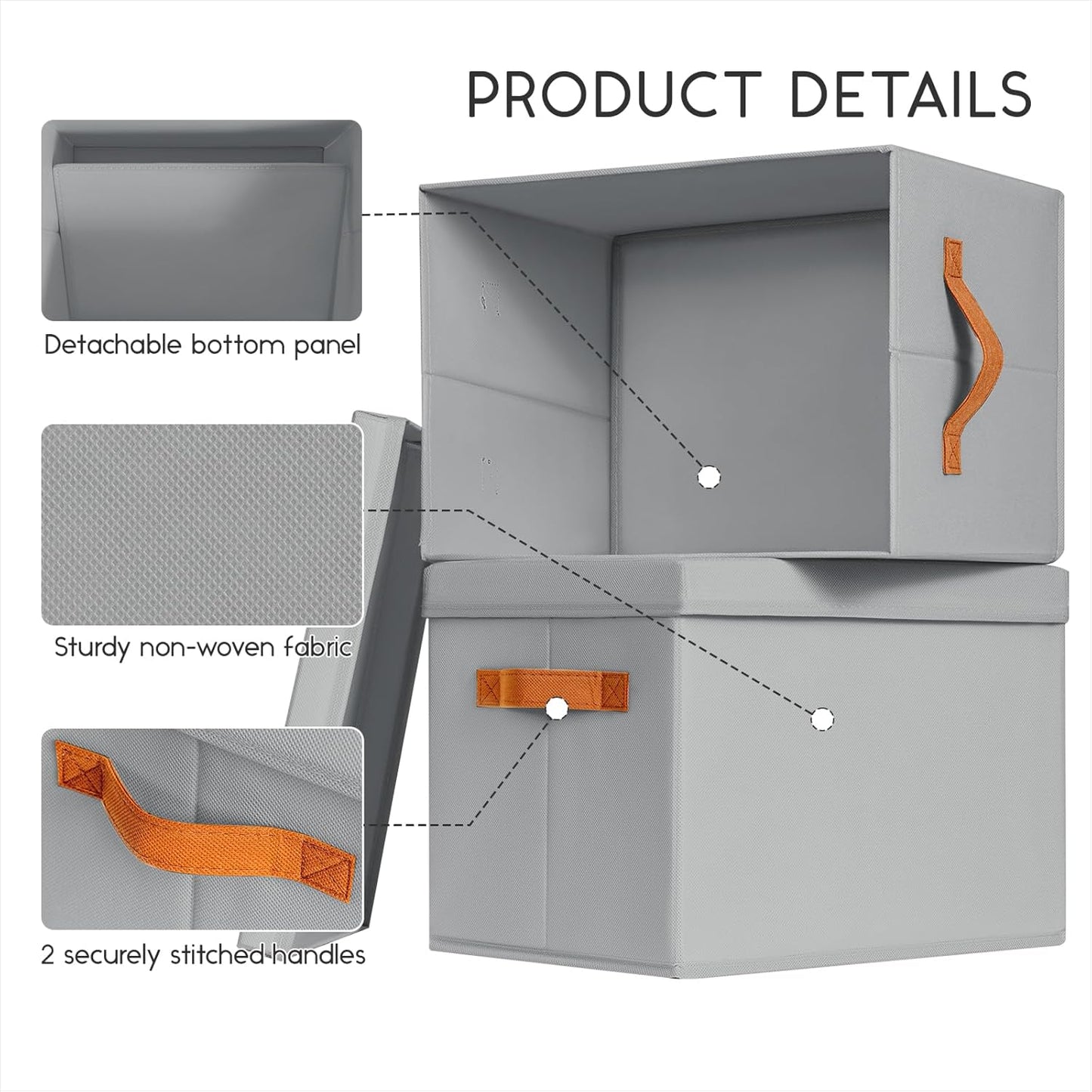 Storage Bins with Lids - Large Fabric Closet Bins with Lid, 5 Pack Clothes Organizers and Storage, Collapsible Stackable Cube Basket for Home, Office, Dorm, Grey