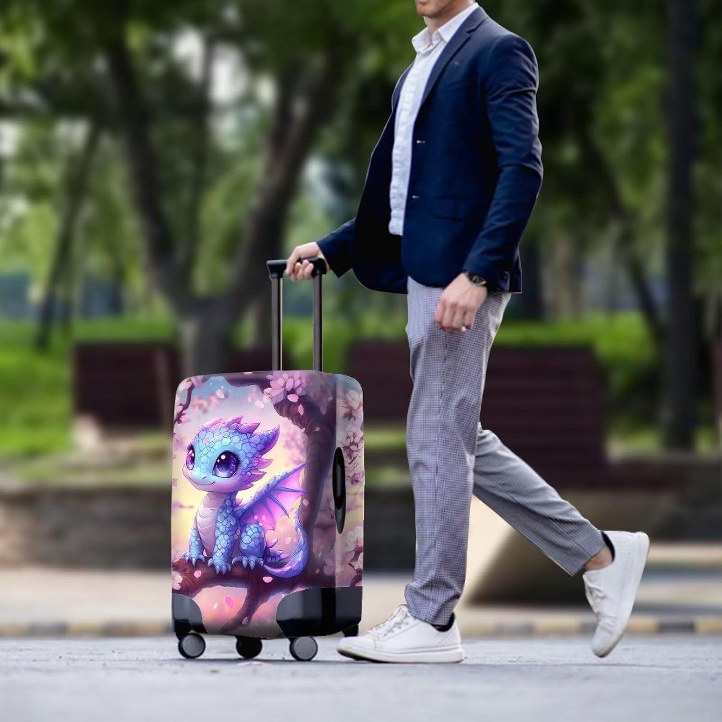 Dragon Suitcase Cover Travel Luggage Protector Washable Elastic Suitcase Covers Anti-Scratch Zip Closure Lugagge Covers for Suitcase Cherry Blossom Luggage Cover Fits 30-32 Inch, XL