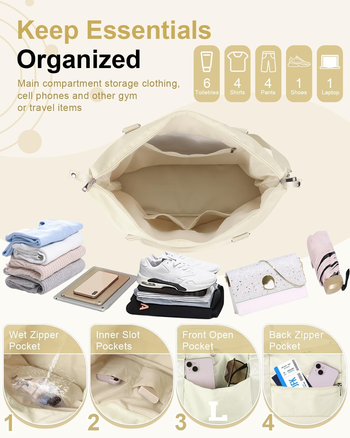 Initial Travel Duffel Bag Sports Gym Bag for Kids Teen Birthday Gifts,Beige Personalized Weekender Bag Carry On Dance Bags for Women Men,Waterproof Monogram Overnight Bag with Trolley Sleeve(Letter L)