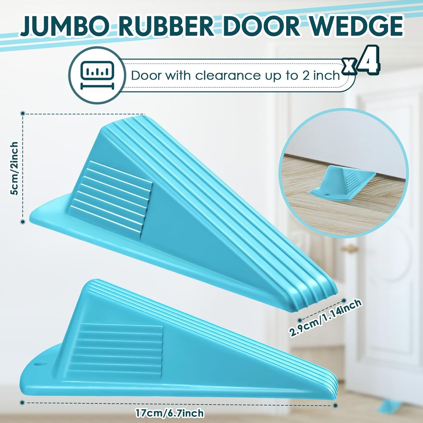Frienda 4 Pcs Jumbo Door Stoppers Heavy Duty Door Stopper Tall up to 2inch Tall Wedge TPR Large Wedge Stackable Big Rubber Doorstop for Hotel Carpet Hardwood Concrete and Tile (Blue)