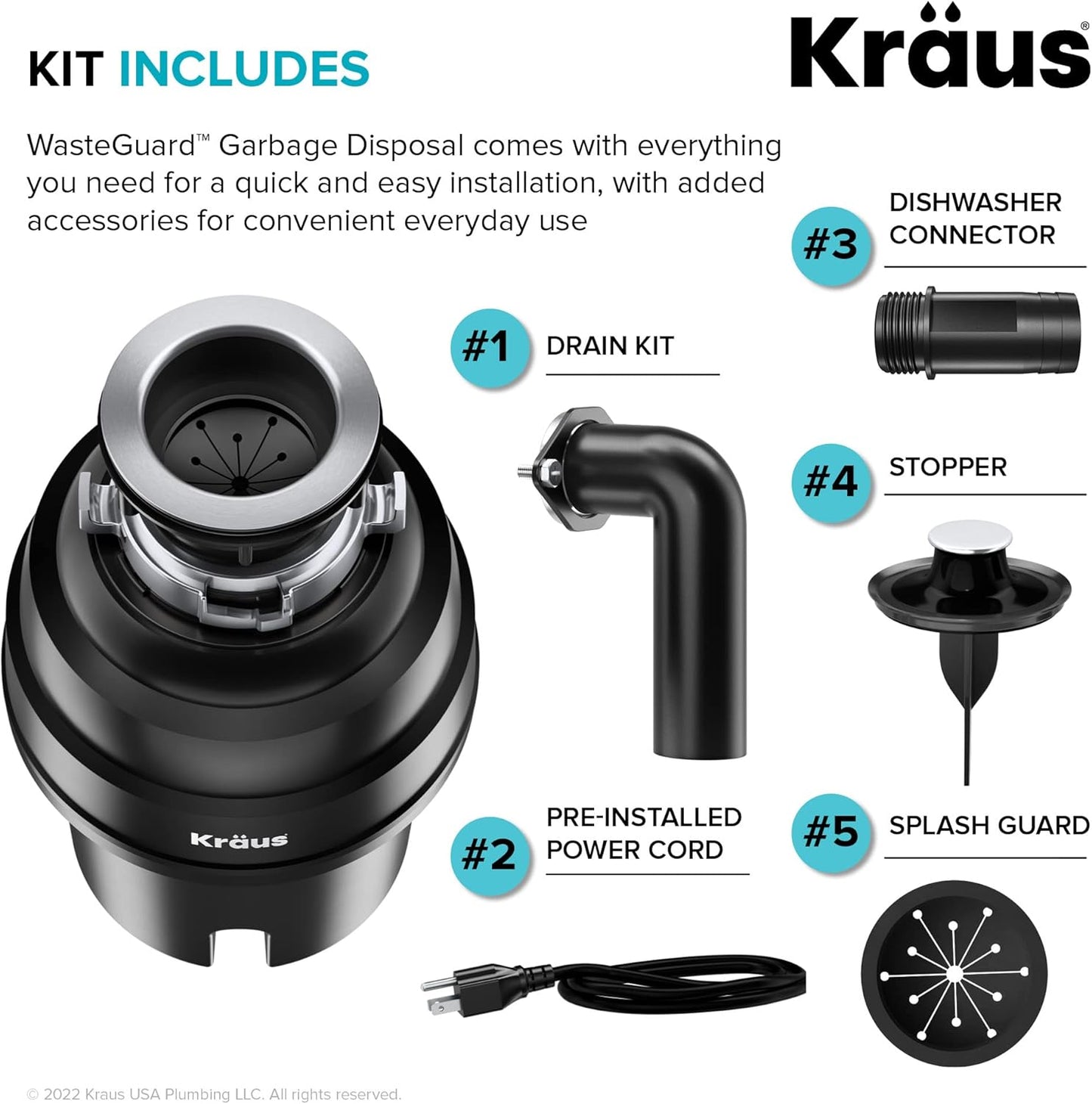 Kraus KGUW2-33MB-100-100, Bellucci Workstation 32 in. Undermount Granite Composite Single Bowl Kitchen Sink in Metallic Black with WasteGuard 1 HP Continuous Feed Garbage Disposal and Accessories