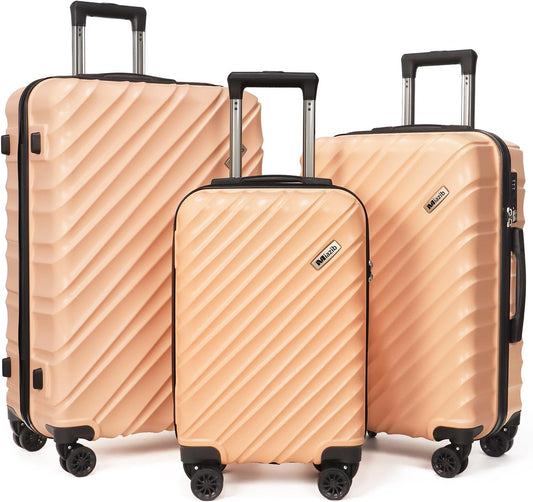Hardshell Luggage Sets 3 Piece ABS+PC Travel Suitcase Hard Sided Luggage with Spinner Wheels Checked Luggage Durable Lightweight Hard Case Luggage (Light Pink)