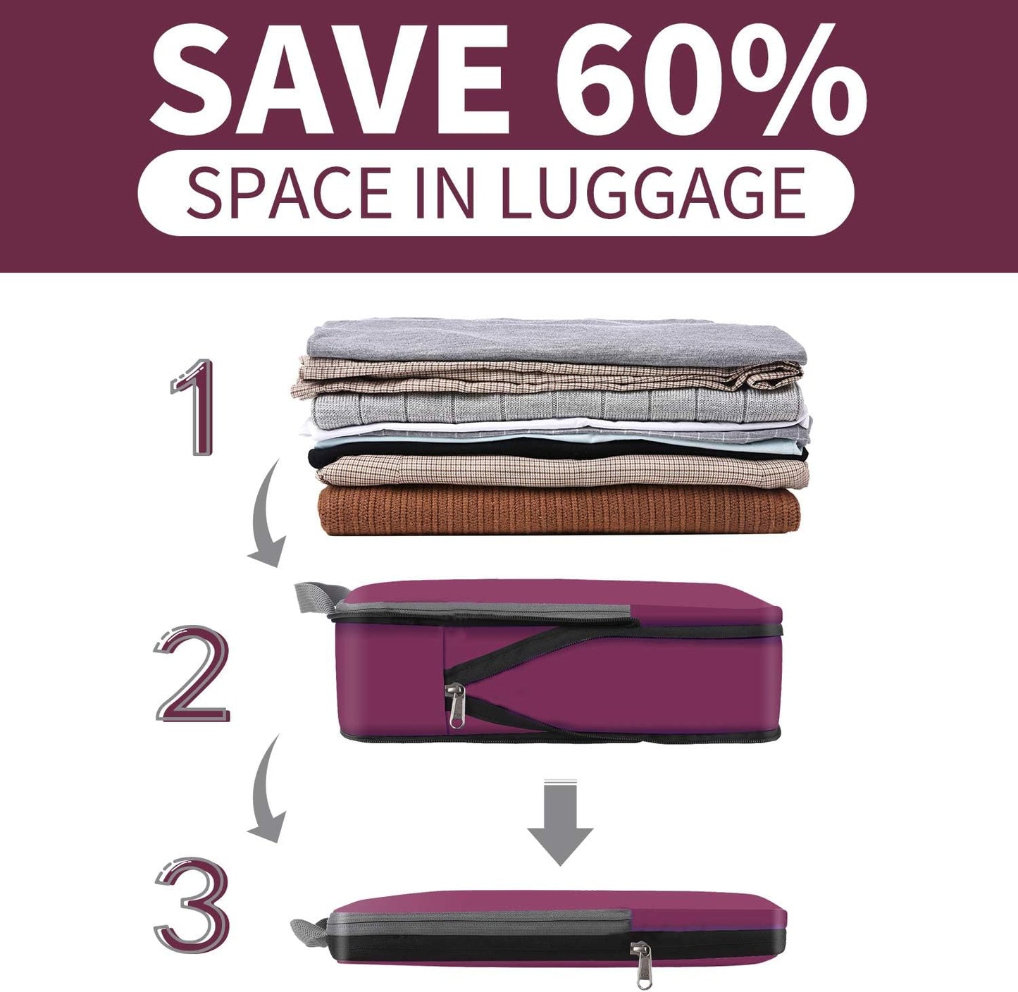 BAGAIL 4 Set/6 Set/8 Set Compression Packing Cubes Travel Accessories Expandable Packing Organizers (Cloth Pattern, 4-Burgundy)