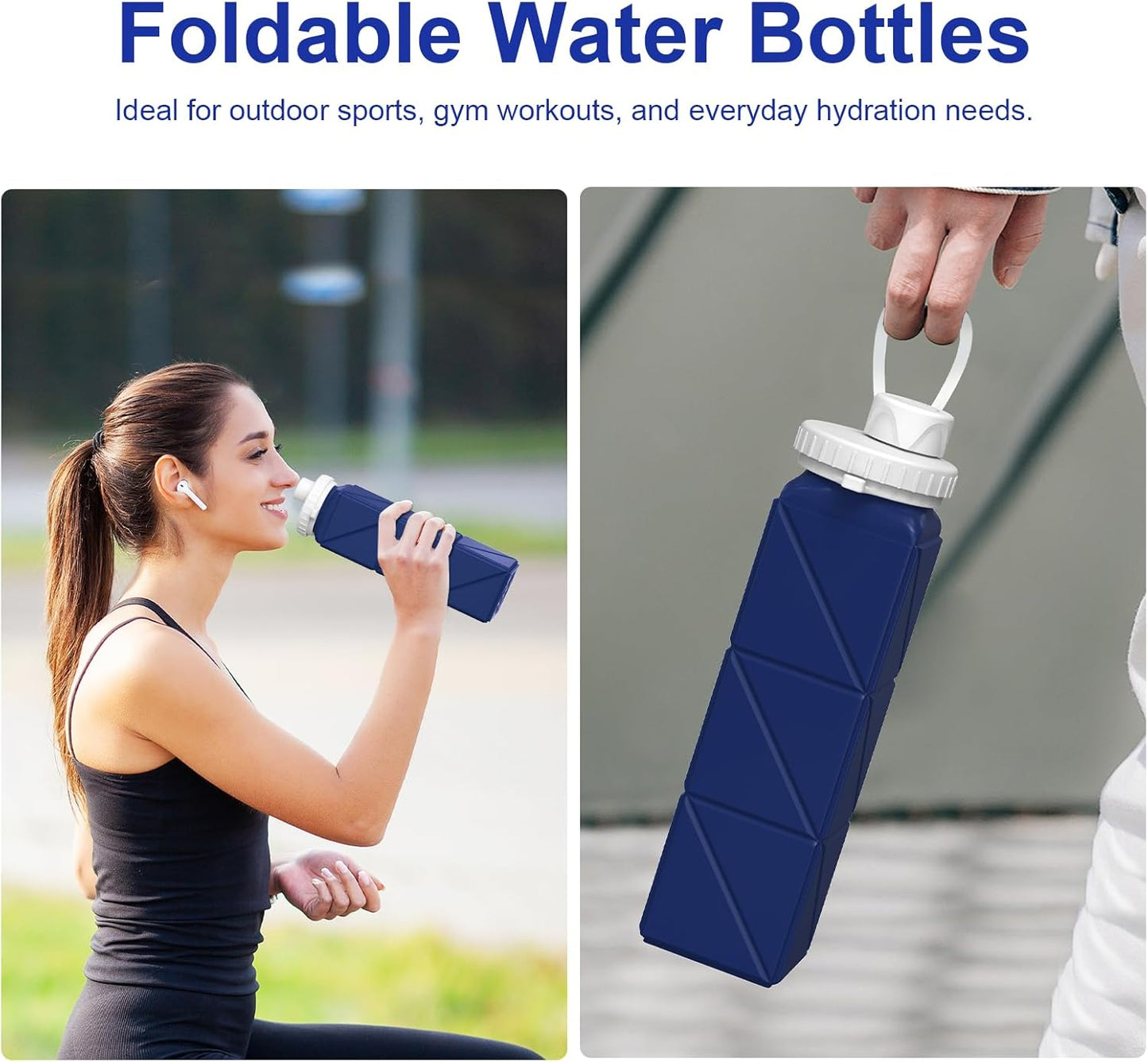 4pack Collapsible Water Bottles, 20.6oz Foldable Water Bottle BPA Free Reusable Lightweight LeakProof Travel Silicone Water Bottles for Travel, Gym, Hiking, Office, Camping, Sports Portable