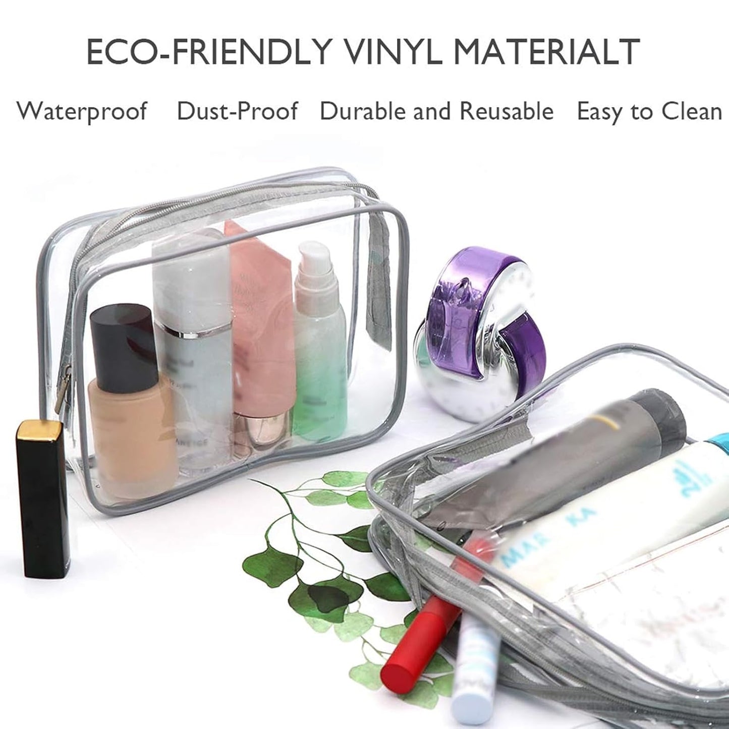 APREUTY Clear Makeup Bags, TSA Approved 6Pcs Cosmetic Makeup Bags Set Clear PVC with Zipper Handle Portable Travel Luggage Pouch Airport Airline Bags Bathroom (Gray)