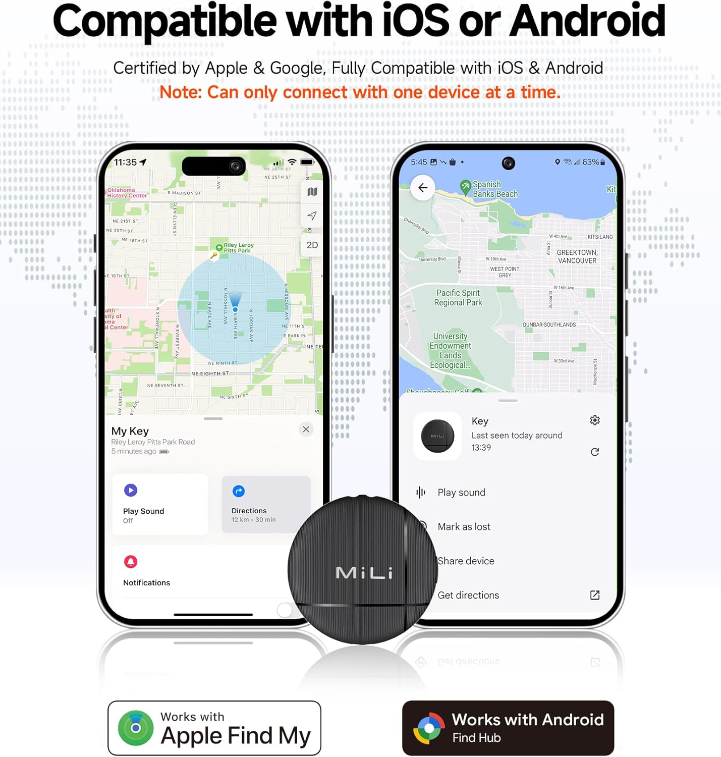 LiTag Duo - Dual System Tracker for iOS or Android, Bluetooth Tracking Tag/Key Finder/Luggage Tracker/Item Locator, Compatible with iOS Find My or Google Find Hub App (1 Pack)