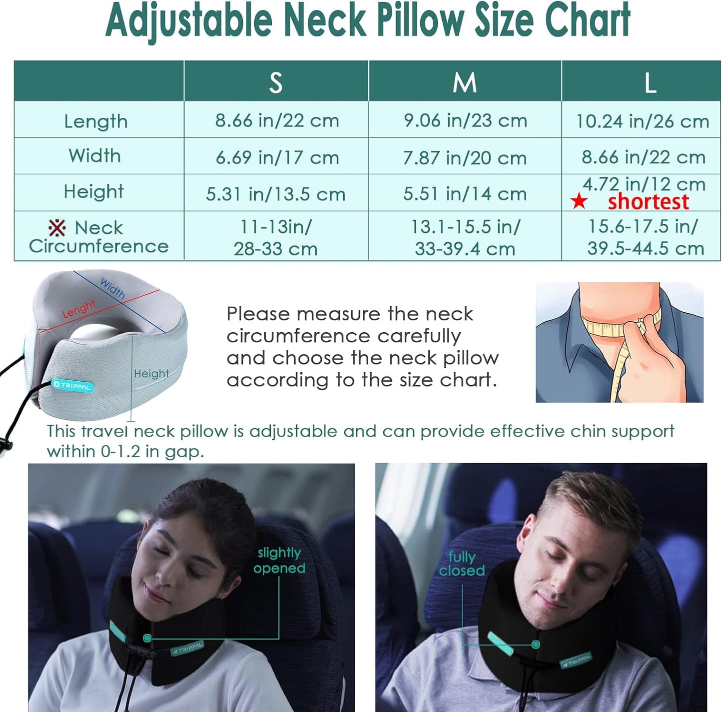 GOLDORANGE Travel Pillow Neck Chin Head Support Best Memory Foam Neck Pillows for Unisex Airplane Car Home Sleeping Rest with Compact Carry Bag Black M