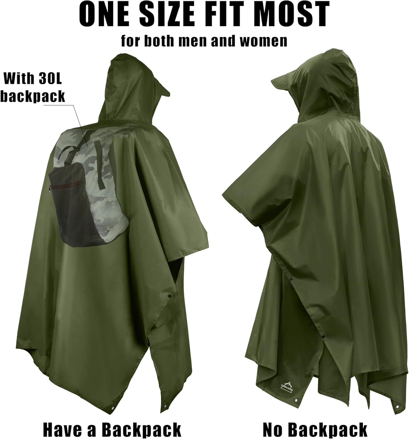 Coralrain Hooded Rain Poncho Lightweight Waterproof Unisex Raincoat Jacket with Pocket for Men Women Adult