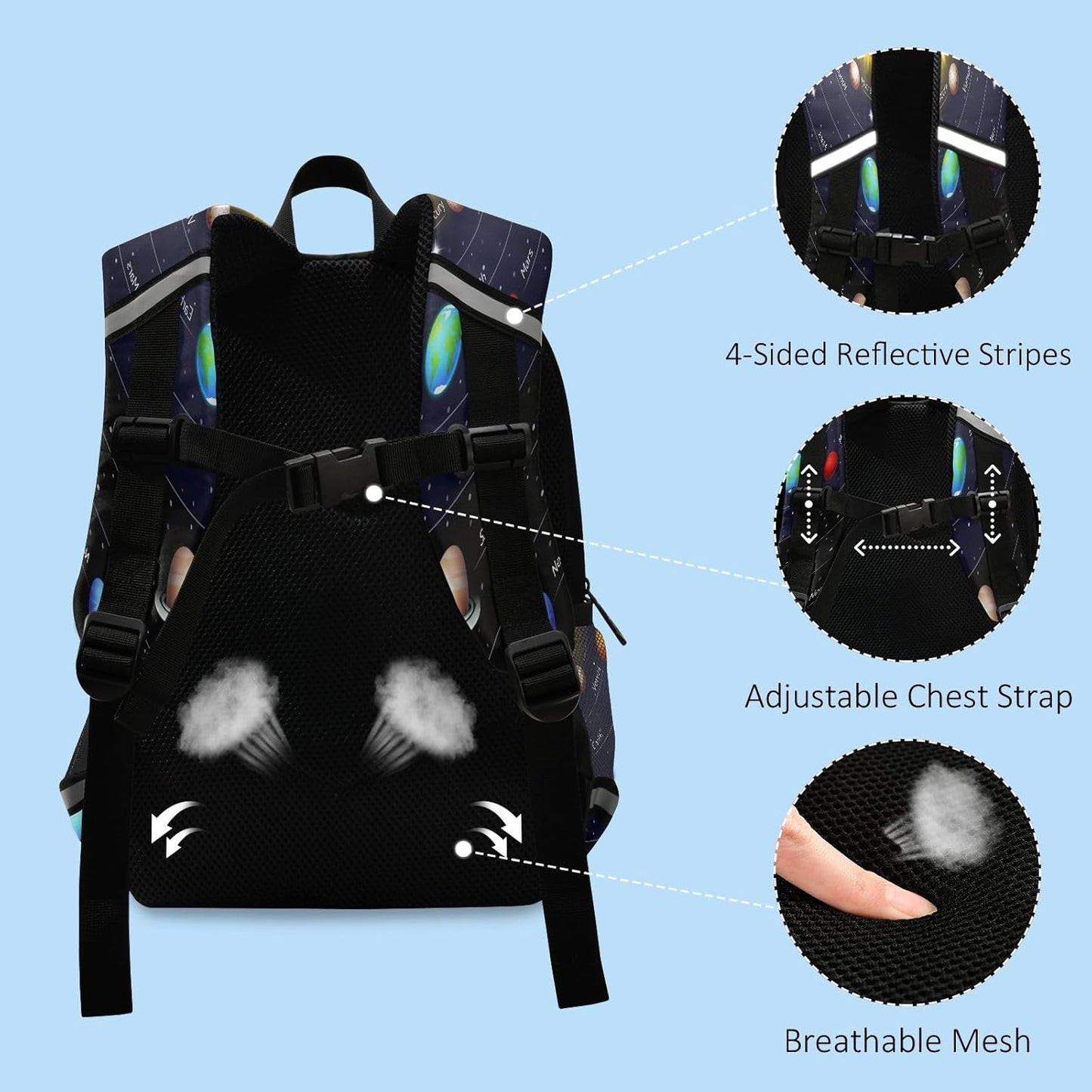 Solar System Planet Toddler Backpack Boys Girls Kids Preschool Bookbag School Children Bag with Leash Travel Casual Daypack Kindergarten Elementary Schoolbag for Nursery Junior Primary Students