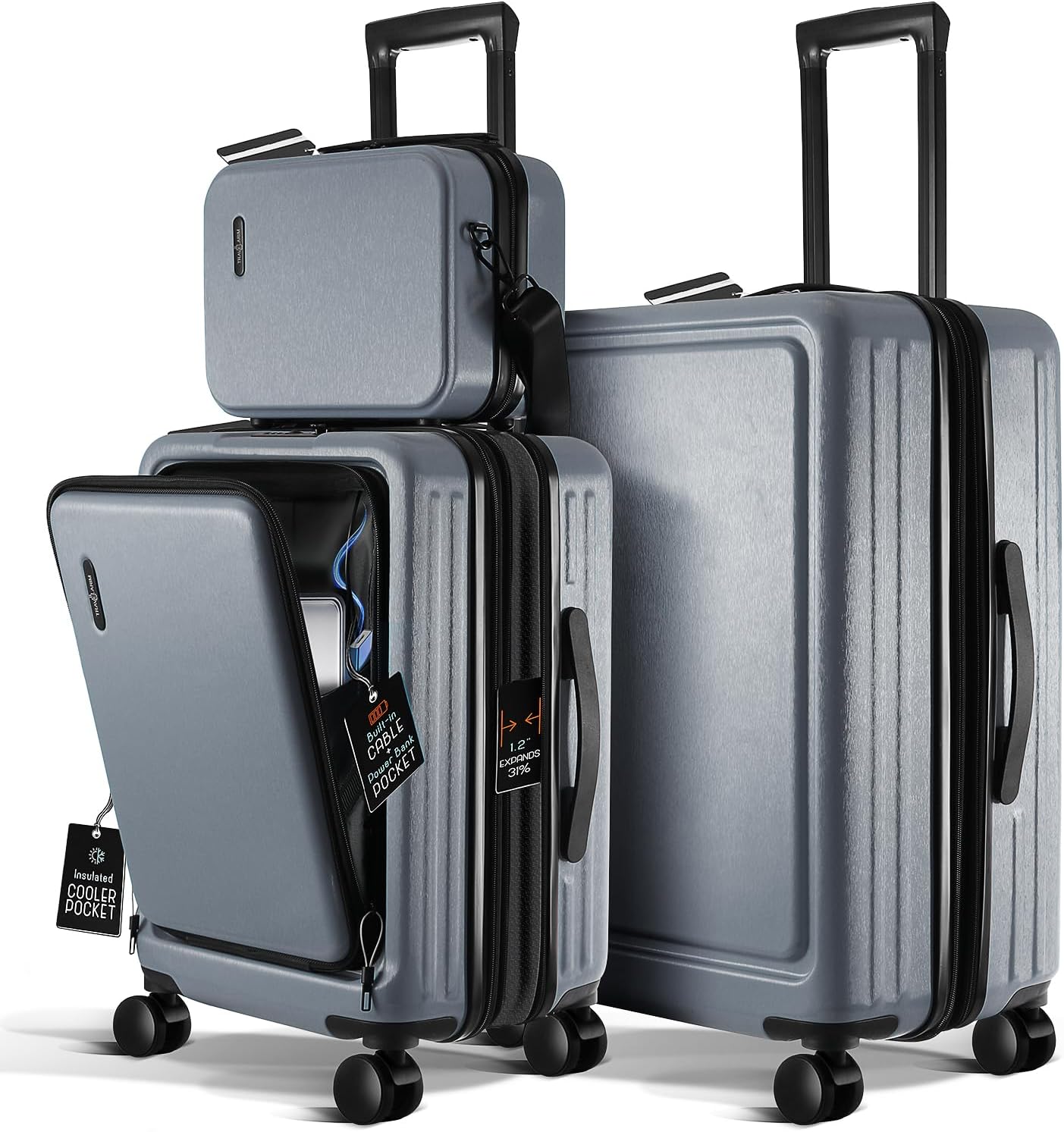Luggage Sets 3 Piece, 22 Inch Carry on Luggage and 24 Inch Suitcases with Wheels Spinner, Durable Hard Shell Suitcase Set, Expandable Travel Suitcase, Grey