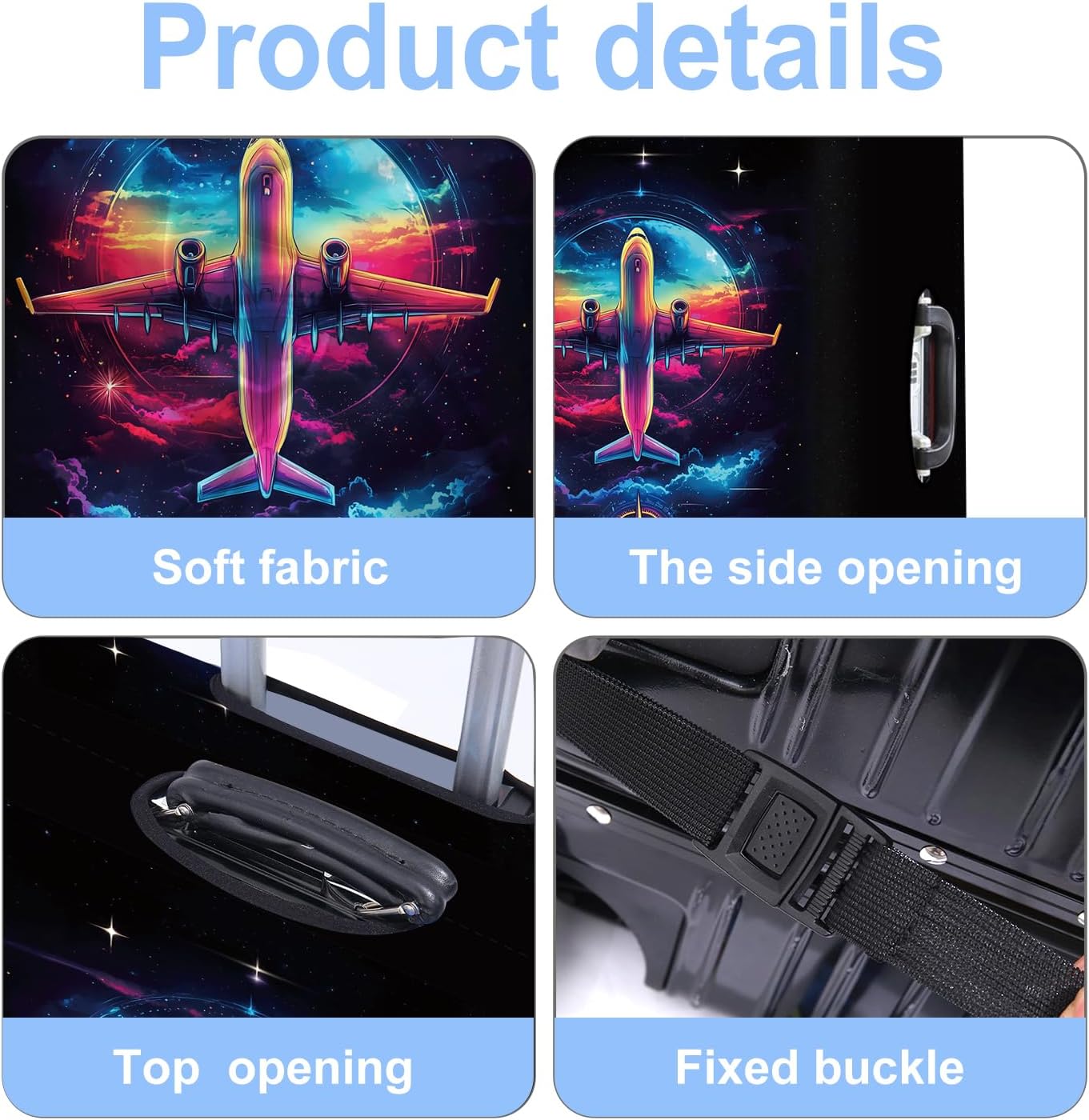 Luggage Cover Washable Suitcase Protector Anti-scratch Suitcase cover Fits 20-34 Inch Luggage (Aircraft, S(20-22inch suitcase))