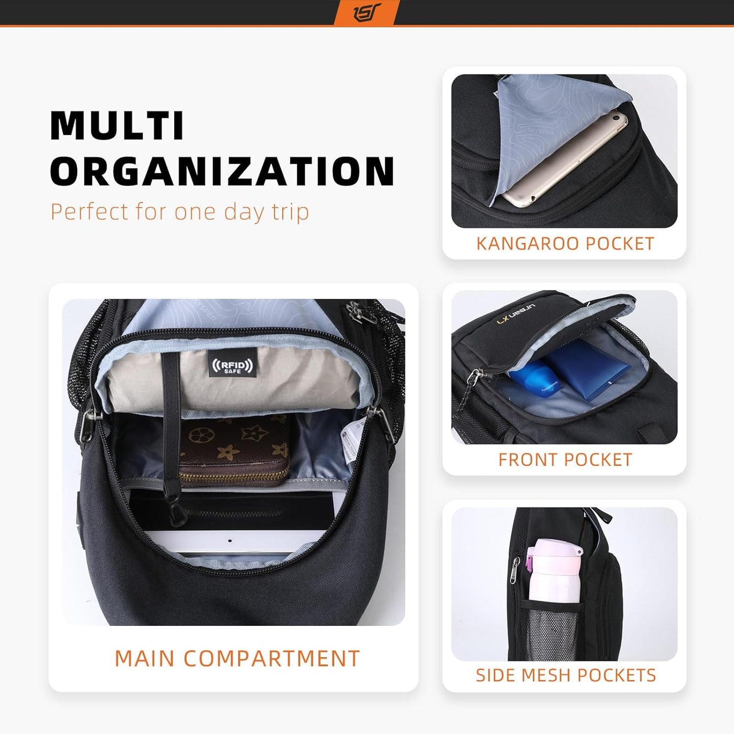 SKYSPER Sling Bag RFID Crossbody Sling Backpack Cross Body Shoulder Bag Travel Hiking Daypack for Women Men