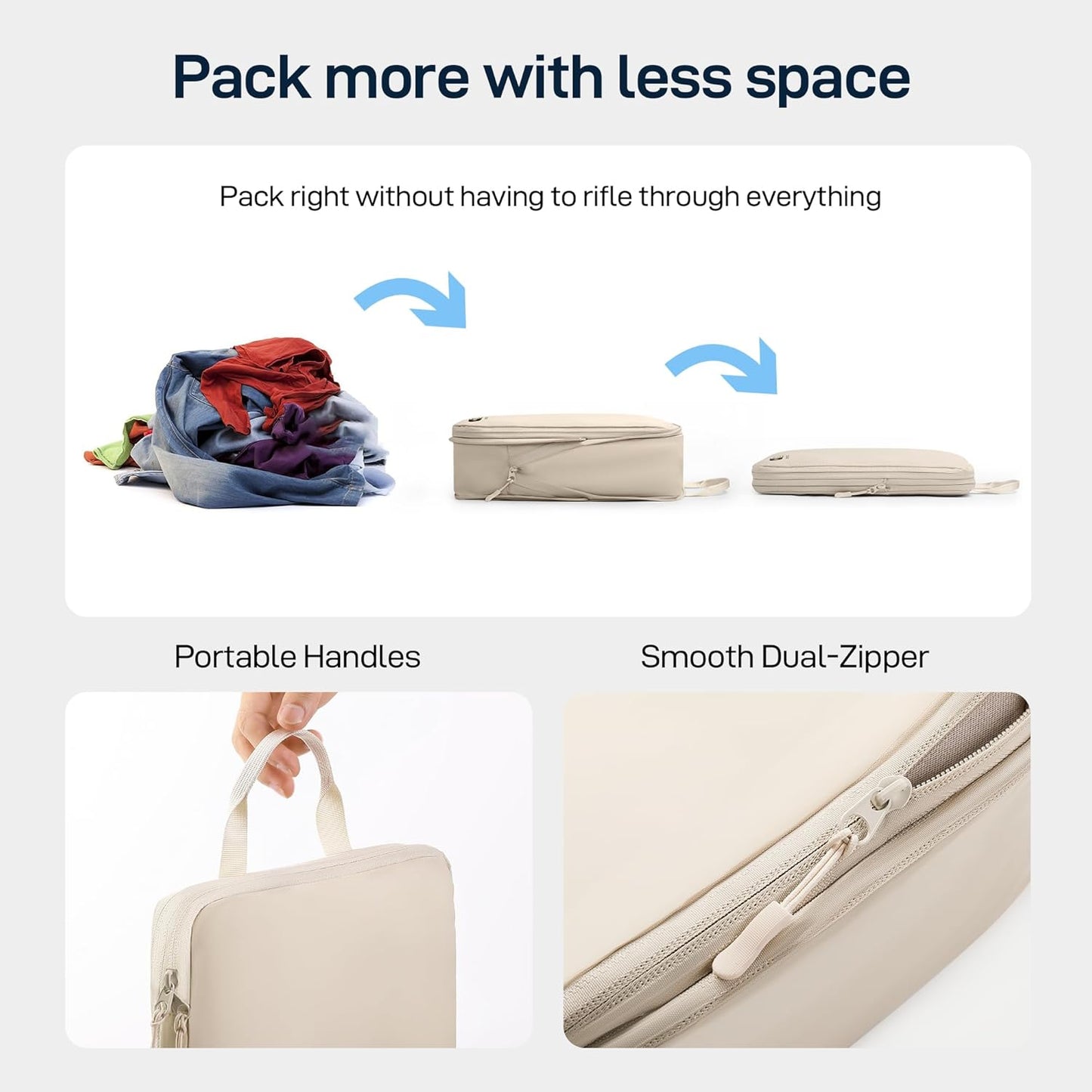 EPICKA 4 Set Ultra-Lightweight Compression Packing Cubes - Water Resistant Durable Travel Organizers Bags, Expandable Travel Accessories for Carry on, Luggage, Suitcase Backpack (Beige)
